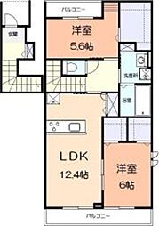 プレマヒルズ 2LDKの間取図画像