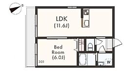 狛江市中和泉5丁目アパート 1LDKの間取図画像