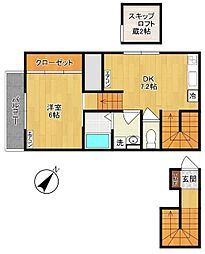川崎市多摩区菅稲田堤3丁目アパート 1DKの間取図画像