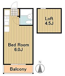 京王相模原線 京王堀之内駅 徒歩24分の賃貸アパート 2階ワンルームの間取り