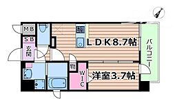 プランドール新北野 1LDKの間取図画像