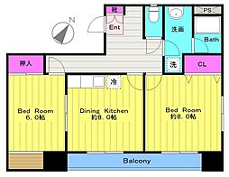 ベルヴィル 4階2DKの間取り