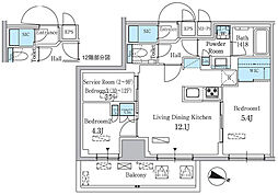 パークアクシス板橋本町ステーションゲート 701 7階2LDKの間取り