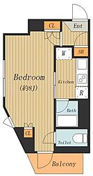 プレール・ドゥーク品川西大井 3階1Kの間取り