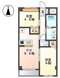グランベル・III 1階2DKの間取り