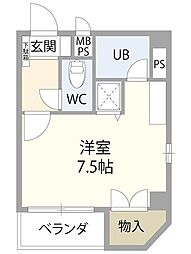 サニーヒル金子 4階ワンルームの間取り