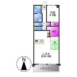 フローラ長田 2階1LDKの間取り