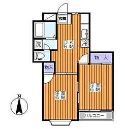 サンスカイハイツ 1階2DKの間取り