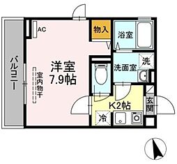 グランメール聖蹟 2階1Kの間取り