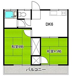 グリーンハイツ武里 2階2DKの間取り