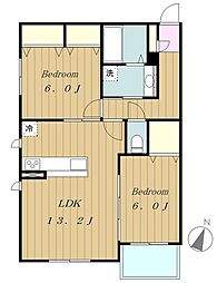 相武ガーデンコート 1階2LDKの間取り