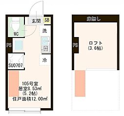 ハーモニーテラス板橋宮本町 1階ワンルームの間取り