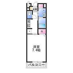 レスト大美野 2階1Kの間取り