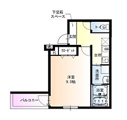 フジパレス高井田V番館 1階1Kの間取り
