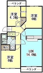東急こどもの国線 恩田駅 徒歩18分の賃貸アパート 3階3LDKの間取り