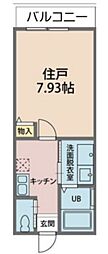 カインドネス東大和 3階1Kの間取り