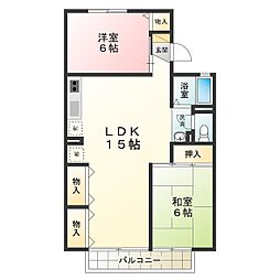 ファミール陵南B棟 2LDKの間取図画像