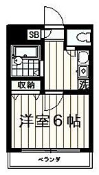 アドニスイースト 2階1Kの間取り