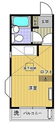 シャンブル武蔵台 1階ワンルームの間取り