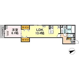 D-ROOM八幡町 3階1LDKの間取り