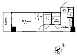 ラング・タワー京橋 3階1Kの間取り