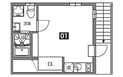 カラスヤマテラスＳ 1階ワンルームの間取り