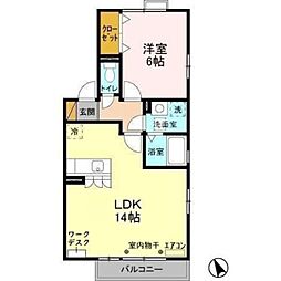 オベルジーヌ B 2階1LDKの間取り