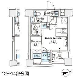 レジデンス文京春日 2階1DKの間取り