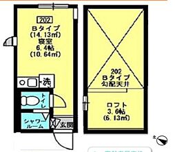 アンブランシュ大口B ワンルームの間取図画像
