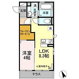 アムール 1階1LDKの間取り