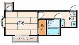 パークヒルズA 1Kの間取図画像