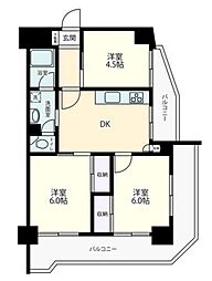 ハイネス中目黒 5階3DKの間取り