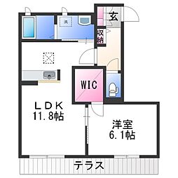 シャーメゾンふじいI 1階1LDKの間取り