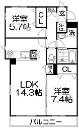 ディアコート 2LDKの間取図画像