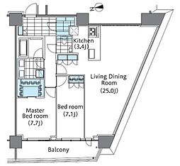 コンフォリア新宿イーストサイドタワー 7階2LDKの間取り