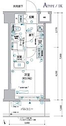ヴァローレ松戸フィーロ 6階1Kの間取り