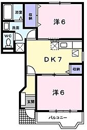 JR五日市線 秋川駅 徒歩22分の賃貸アパート 1階2DKの間取り