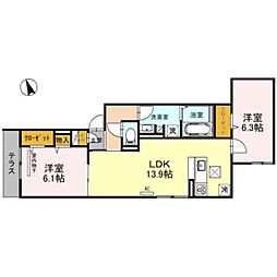 Osaka Metro谷町線 文の里駅 徒歩6分の賃貸アパート 1階2LDKの間取り