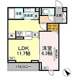 D Paina 登戸2 1LDKの間取図画像