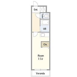 グリーンホームぬくい 1階ワンルームの間取り