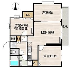 グリーンシティーミソノ 3LDKの間取図画像