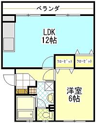 ポプラヶ丘コープ5号棟 4階1LDKの間取り