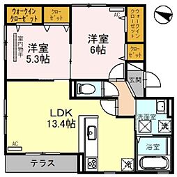 アルフォンテ上野芝 2LDKの間取図画像