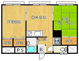 メゾンド・プライム 2階2DKの間取り