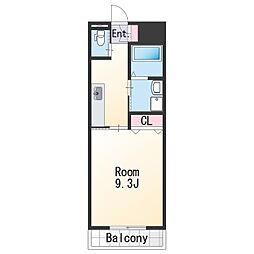 パティナA 2階1Kの間取り