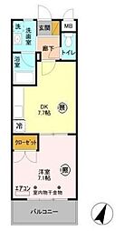 ハーモニーコートTOBE 1階1DKの間取り