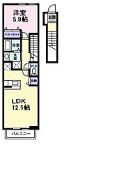 南海高野線 北野田駅 徒歩13分の賃貸アパート 2階1LDKの間取り