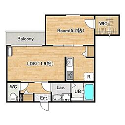 京阪本線 樟葉駅 徒歩12分の賃貸アパート 1階1LDKの間取り