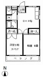 メゾンピーボワット 2階2DKの間取り