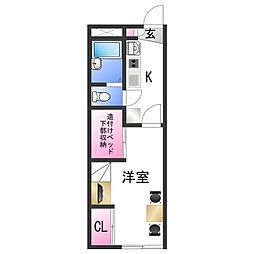 レオパレス大堀II 2階1Kの間取り